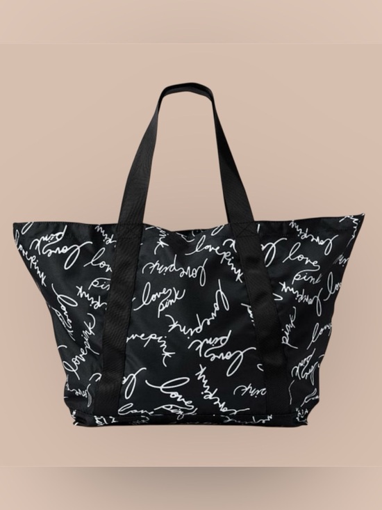 PINK Victoria's Secret Handbags - Victoria's Secret PINK Black/White Script Logo Tote-Weekender Bag